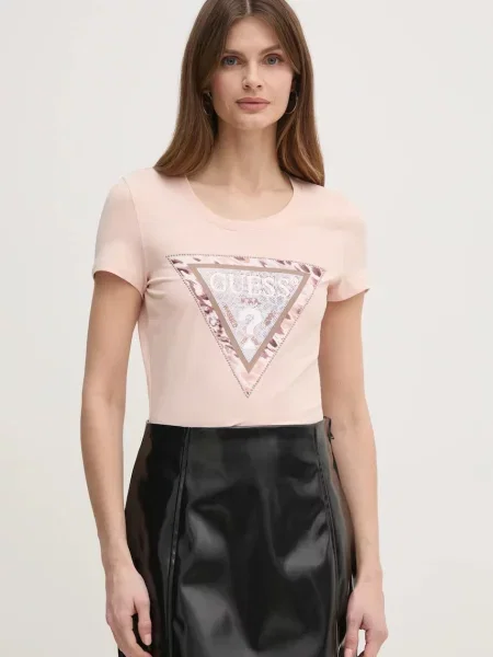Къс тениска Guess розово