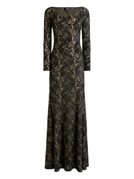 Rochie maxi Etro cu model paisley din jacard de costum negru
