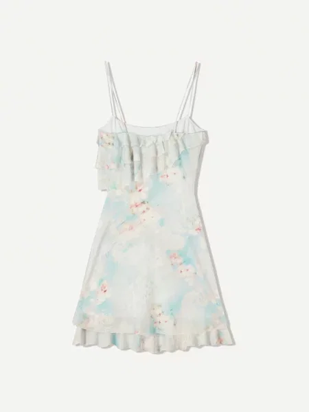 Bershka Koktejl obleka svetlo modra / roza bela