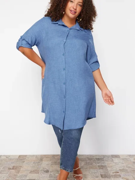 Cămașă Trendyol cu mâneci lungi lungă albastru