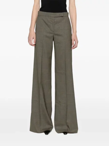 Pantaloni Max Mara de lână în carouri verde