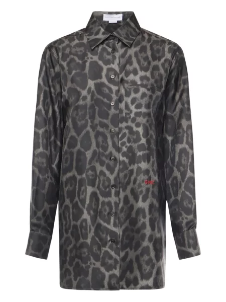 Cămașă Stella Mccartney de mătase cu imagine cu model leopard gri