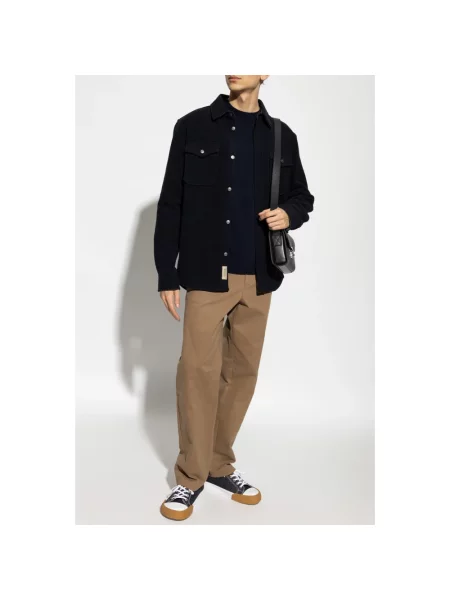 Sweter Woolrich wełniany z logo niebieski