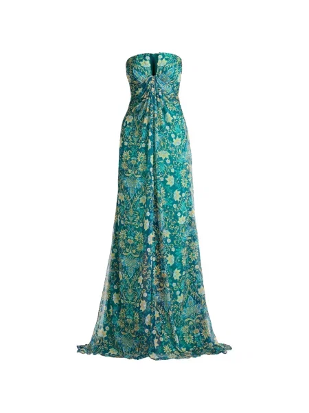 Rochie maxi Tadashi Shoji cu model floral cu imagine fără bretele verde