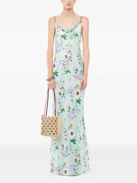 Rochie Rabanne cu model floral de costum verde