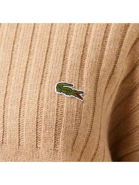 Lacoste Regular Fit Sweter Z Pół-Zamkiem I Blokami Kolorów beżowy
