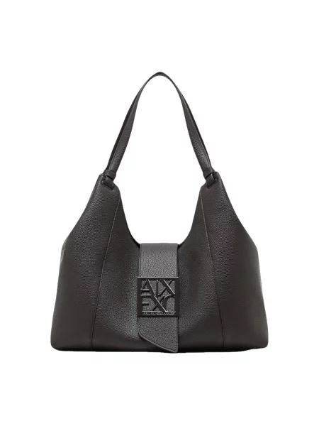 Shopperka Armani Exchange skórzana z logo brązowa