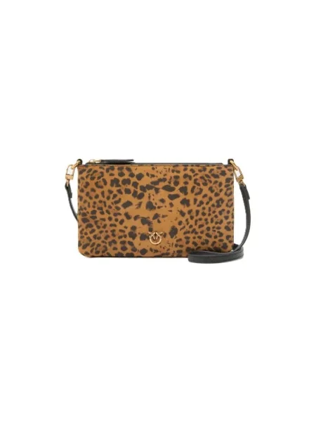 Mini geanta de piele Pinko fără armătură plic maro