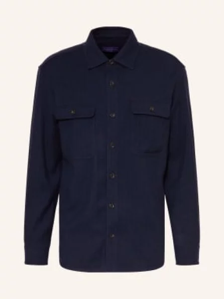 Ralph Lauren Purple Label Flanelová Košile Comfort Fit S Kašmírem tmavě modrá