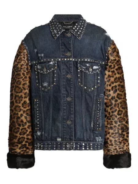 Kurtka jeansowa Dolce And Gabbana z nadrukiem w panterkę niebieska