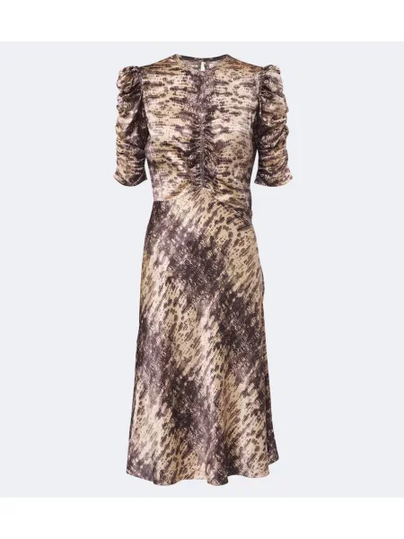 Rochie midi Isabel Marant de mătase cu imagine cu model piele de șarpe bej