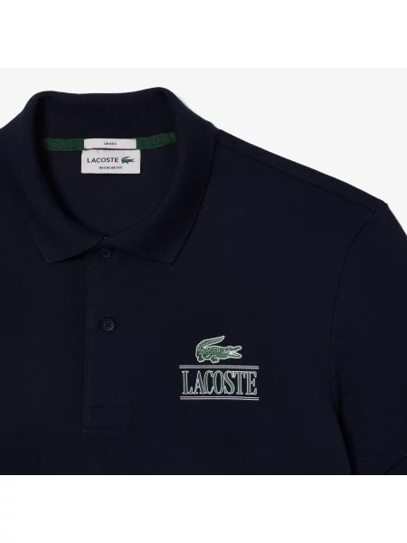 Lacoste Koszulka Polo Unisex Z Nadrukiem Regular Fit granatowa