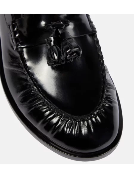 Pantofi loafer The Row din piele de lac negru