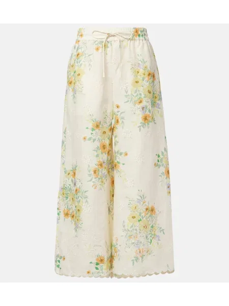 Pantaloni Alemais de in cu model floral bej