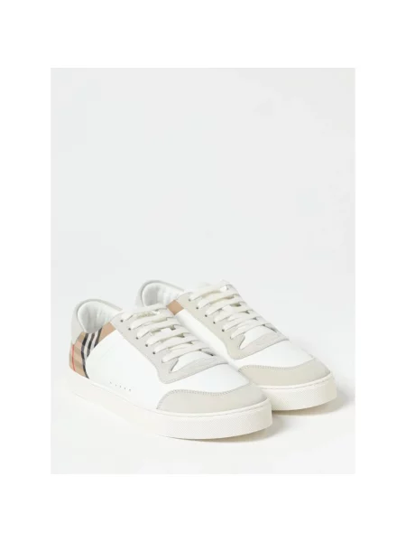 Sneakersy Burberry skórzane w kratę retro białe