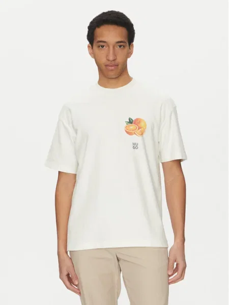 HUGO Tricou Dartiee Écru Oversize alb