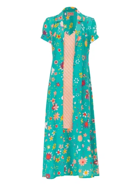 Rochie Lhd cu model floral de costum verde