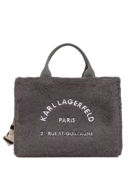 Geantă shopper Karl Lagerfeld cu broderie cu blană gri