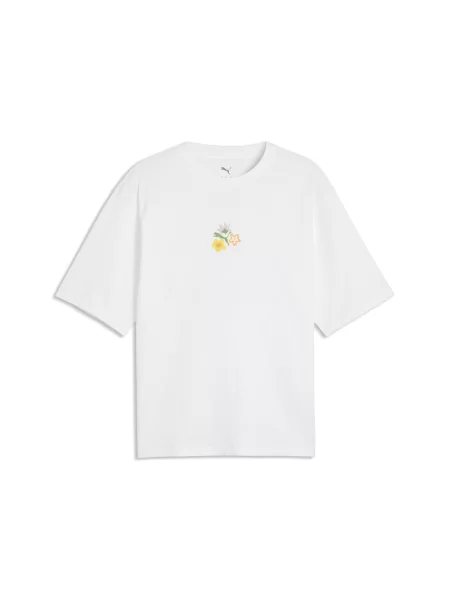PUMA pudełkowa koszulka Wardrobe Essentials Florals z grafiką Akcesoria S biały