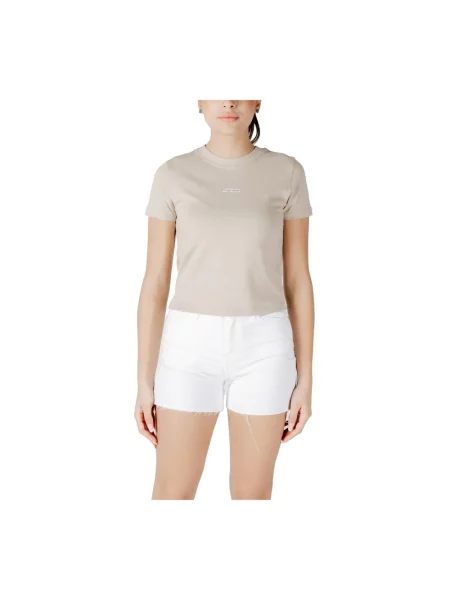 Koszulka Calvin Klein Jeans o krotszym kroju z krótkim rękawem beżowa