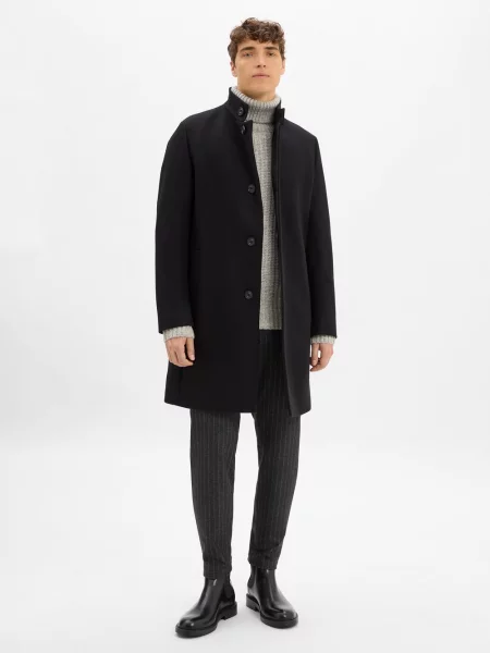 Płaszcz wełniany o kroju regular fit ze stójką model Hugo czarny