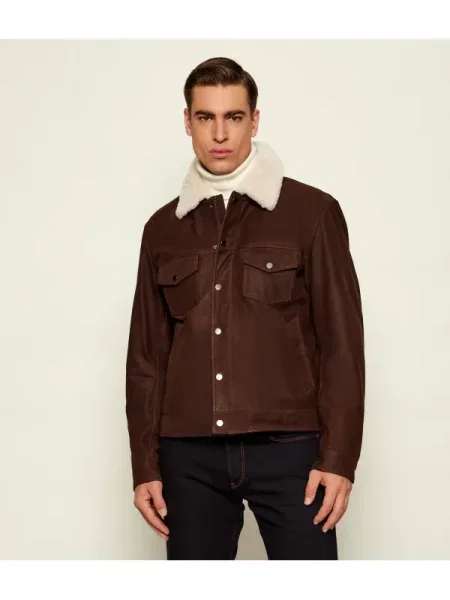 BOSS BLACK Geacă de piele Mordy_DB | BOSS X David Beckham cu adaos de lână negru