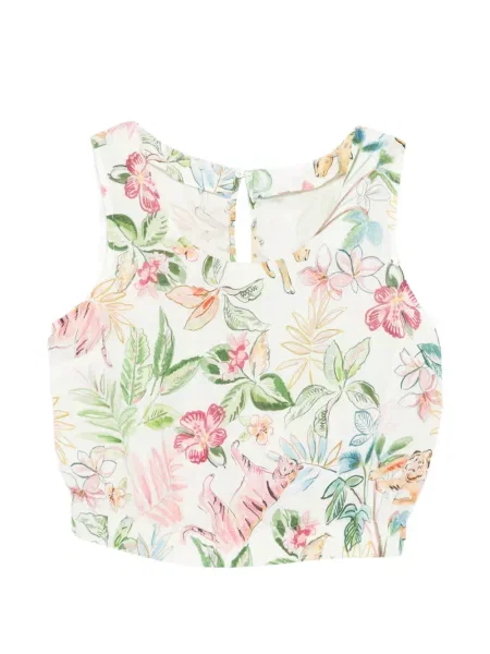Top 120% Lino de in cu model floral cu imagine alb