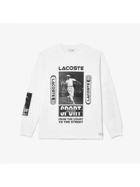 Lacoste Koszulka Loose Fit Z Nadrukiem René biała