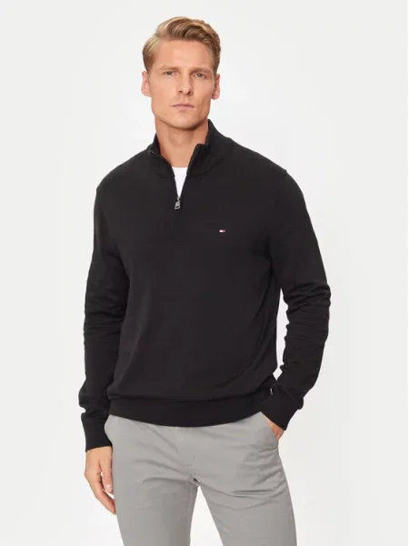 Tommy Hilfiger sweter lekki z półgolfem czarny