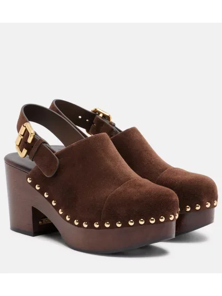 Saboți Chloé din piele de căprioară maro