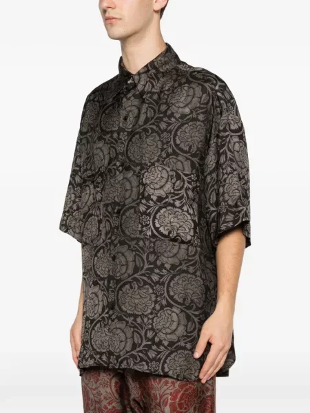 Риза с флорален принт Uma Wang на цветя с принт черно