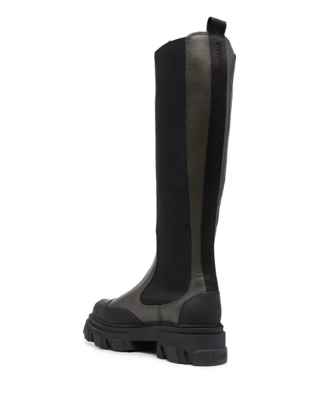 Kožené chunky kozačky Ganni zelené