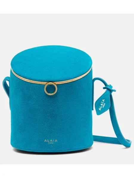 Geantă bucket Alaïa din piele de căprioară albastru
