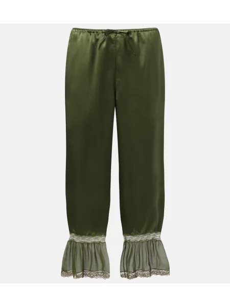 Pantaloni Saint Laurent din satin verde