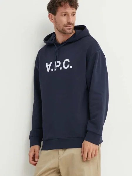 Кофта A.P.C. з капюшоном з принтом синій