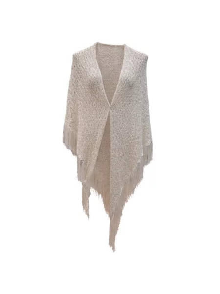 Dzianinowa bluzka Simona Corsellini z frędzli beżowa