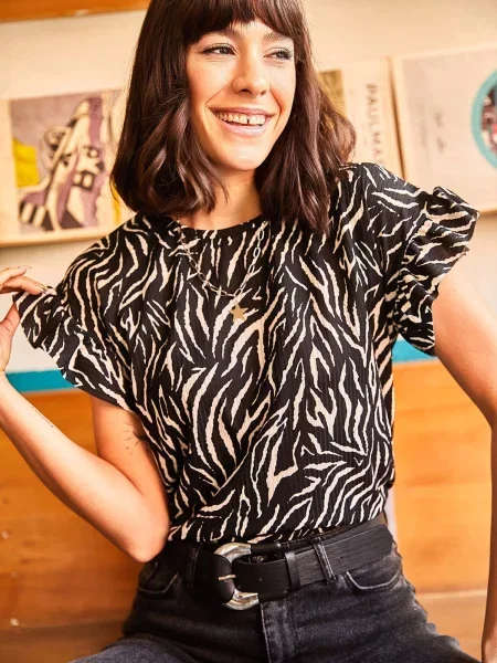 Olalook Tricou bej deschis negru