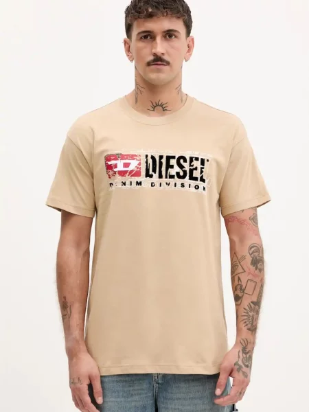 Diesel t-shirt z nadrukiem beżowy
