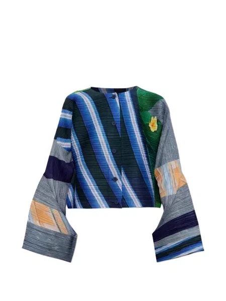 Prugasti plisirani kardigan Pleats Please Issey Miyake plava