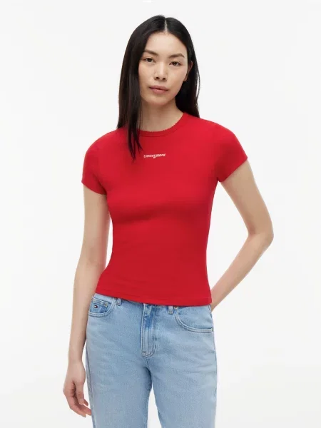 Tommy Jeans Tričko krémová / krvavo červená