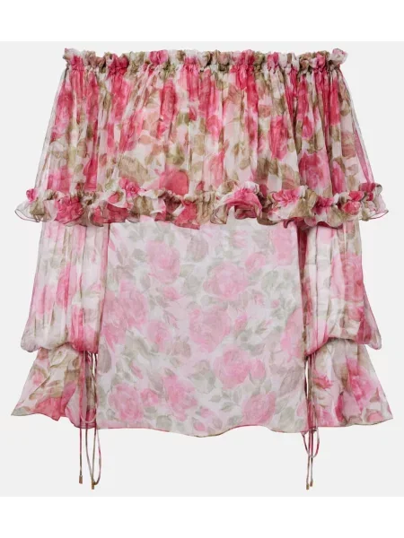 Top z jedwabiu Chloe w kwiatki różowy