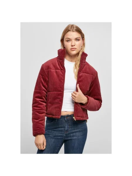 Geacă cu puf Urban Classics de catifea cord bordo