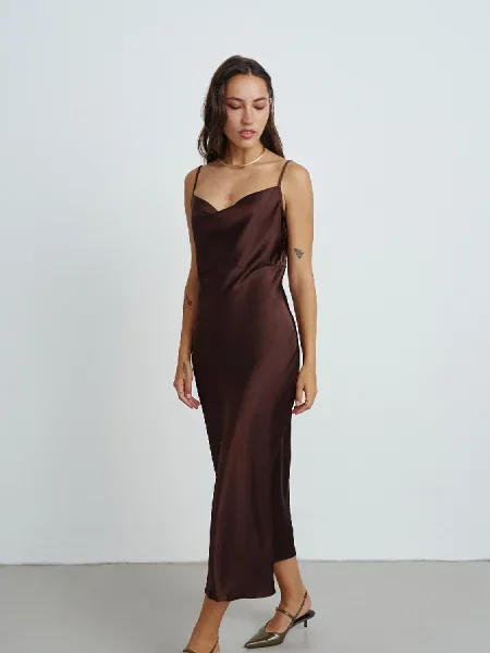 Платье миди Ricamare коричневое