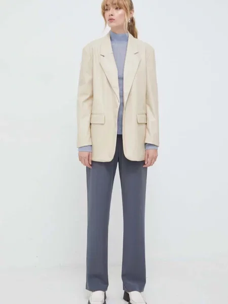 Samsoe Samsoe spodnie Hoys proste high waist szary
