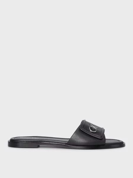 Кожаные шлепанцы Calvin Klein без каблука черные