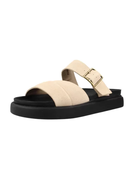 Klapki mules Clarks skórzane beżowe