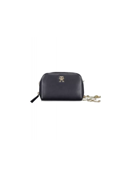 Lniana torebka crossbody Tommy Hilfiger niebieska