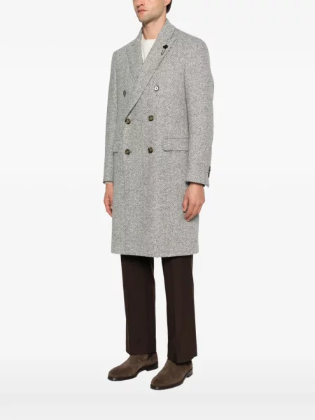 Παλτό Lardini tweed με μοτίβο ψαροκόκαλο διπλόκουμπα γκρι