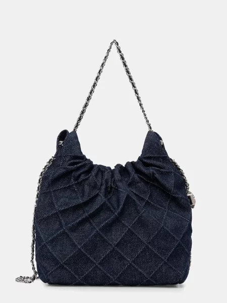 Tory Burch klasična torbica jeans Fleming modra