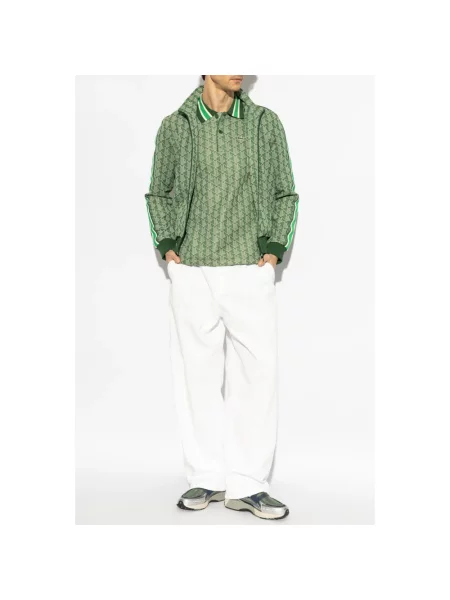 Bluza Lacoste ze stójką żakardowa z nadrukiem zielona